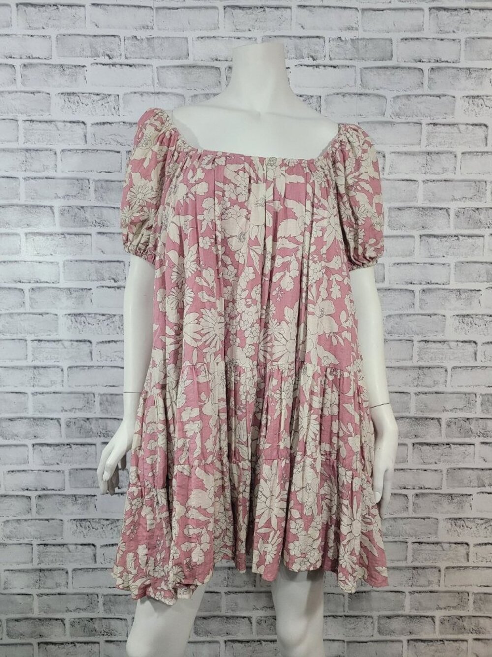 By Together Juliet Oversized Baby Doll Dress Mauve Pink Cream Floral Size Small